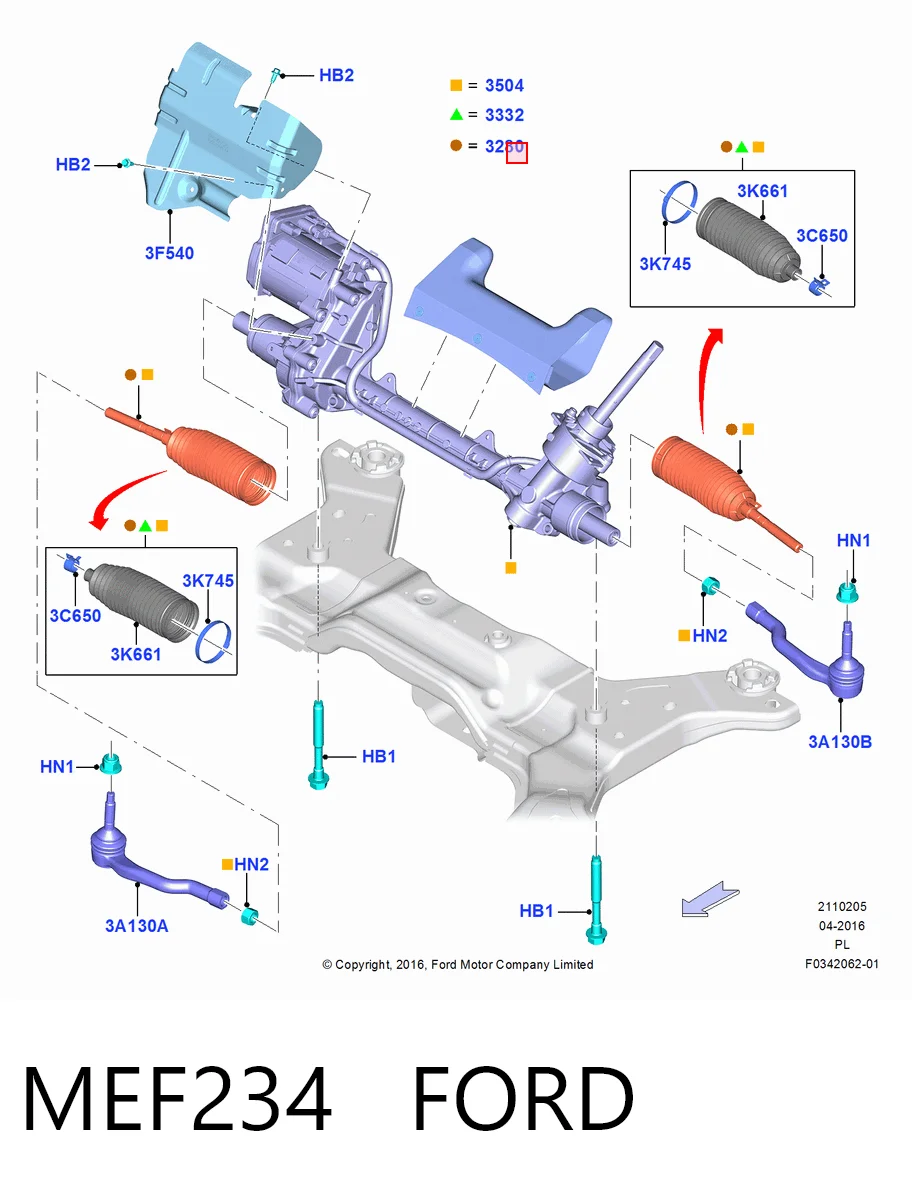 MEF234 Ford Barra de direccion coche