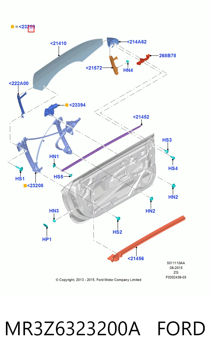 Mecanismo de elevalunas delantero derecha para Ford Mustang ZG