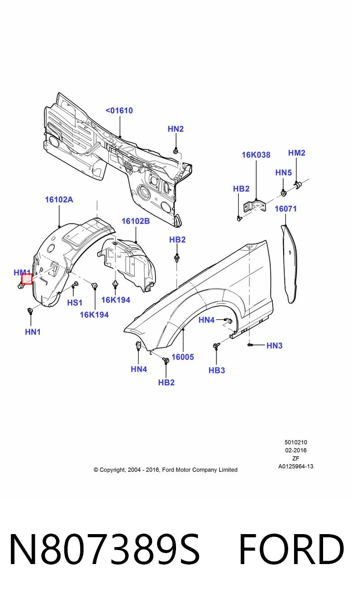 N807389S Ford Clip de fijación de la rejilla del radiador al panel