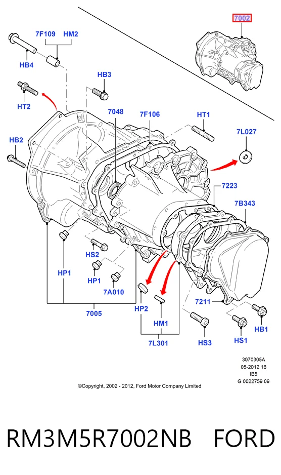 Caja de cambios manual completa RM3M5R7002NB FORD