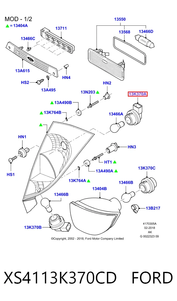XS4113K370CD Ford Portalámparas de luz trasera