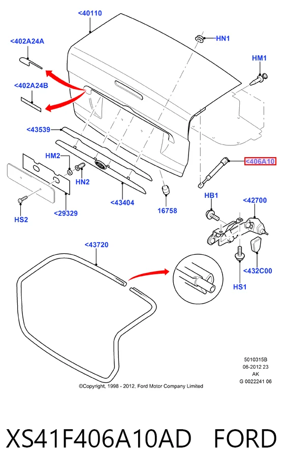 XS41F406A10AD Ford Amortiguador de porton