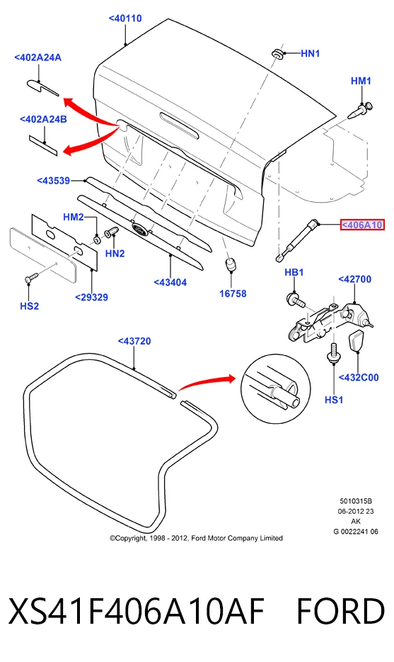 XS41F406A10AF Ford Amortiguador de porton