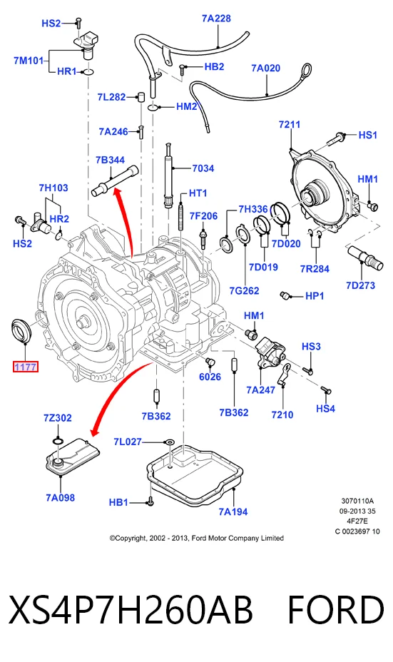 Retén del eje secundario de la transmisión XS4P7H260AB FORD