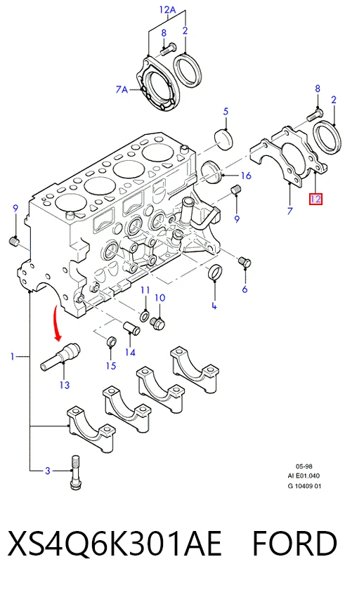 Retén trasero del cigüeñal XS4Q6K301AE FORD