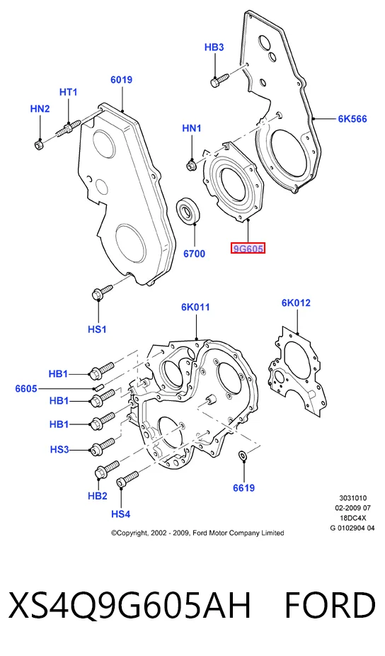 Junta de tapa frontal del motor, retén de la bomba de inyección XS4Q9G605AH FORD