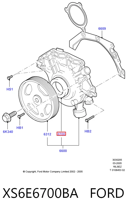 Retén delantero del cigüeñal XS6E6700BA FORD