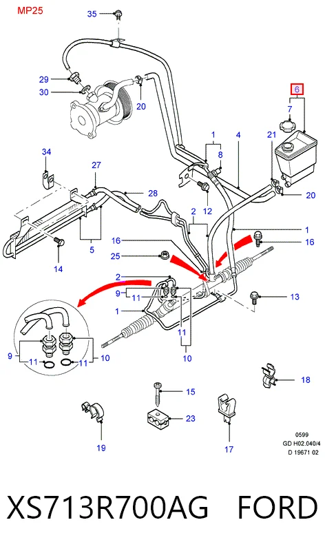 Depósito de bomba de dirección hidráulica para Ford Mondeo III B4Y