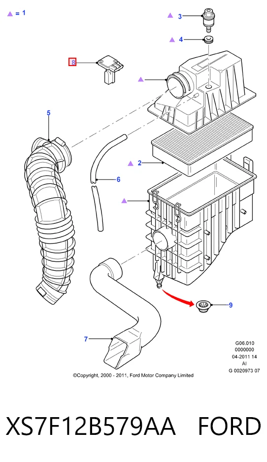 XS7F12B579AA Ford Sensor de flujo de aire