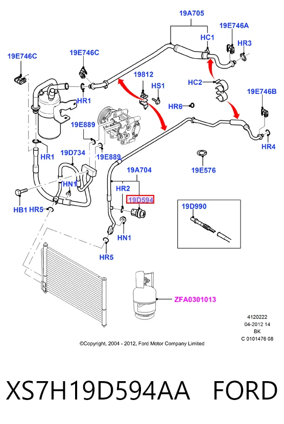 XS7H19D594AA Ford Sensor de baja presion aire acondicionado