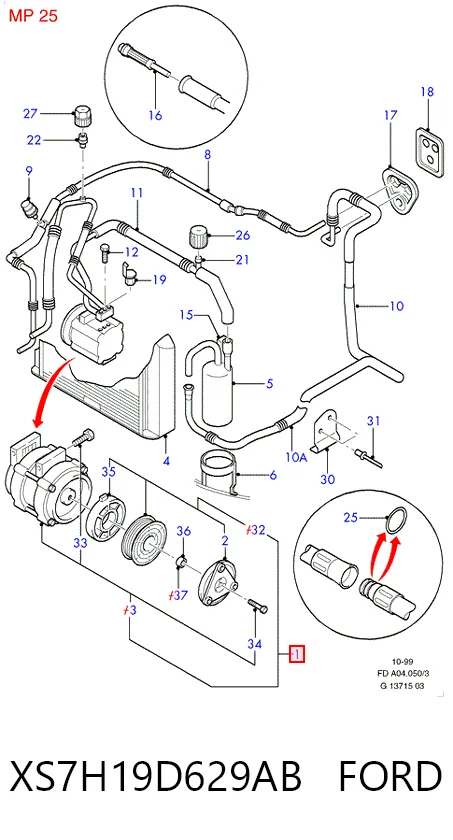 XS7H19D629AB Ford Compresor climatizador