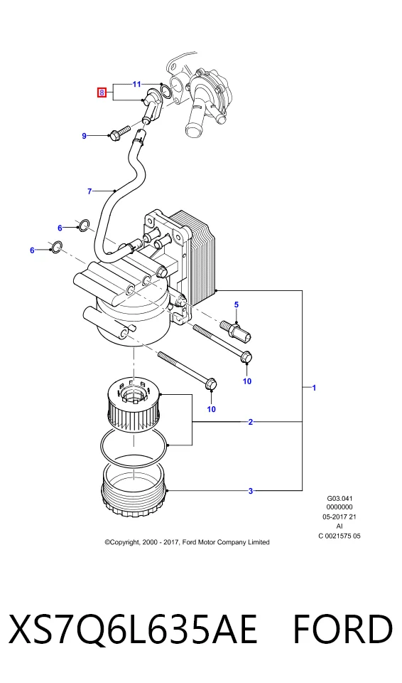 XS7Q6L635AE Ford Termostato del sistema de lubricación del motor