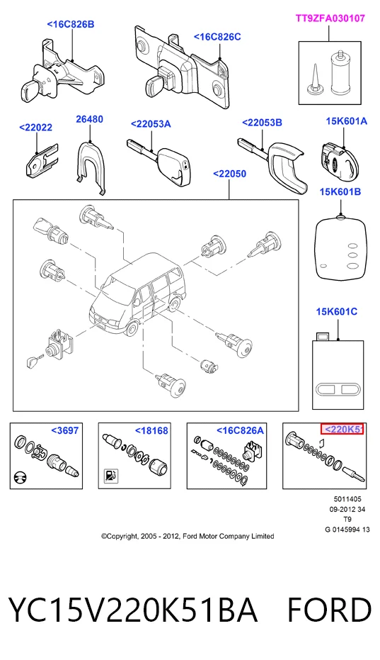 YC15V220K51BA Ford Cilindro de cerradura de puerta delantera izquierda