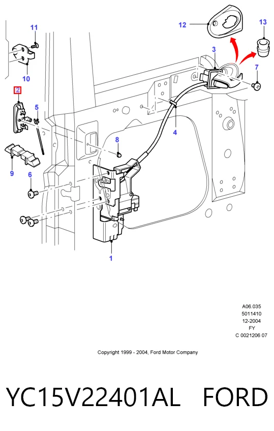 YC15V22401AL Ford Manija exterior izquierda de puerta delantera
