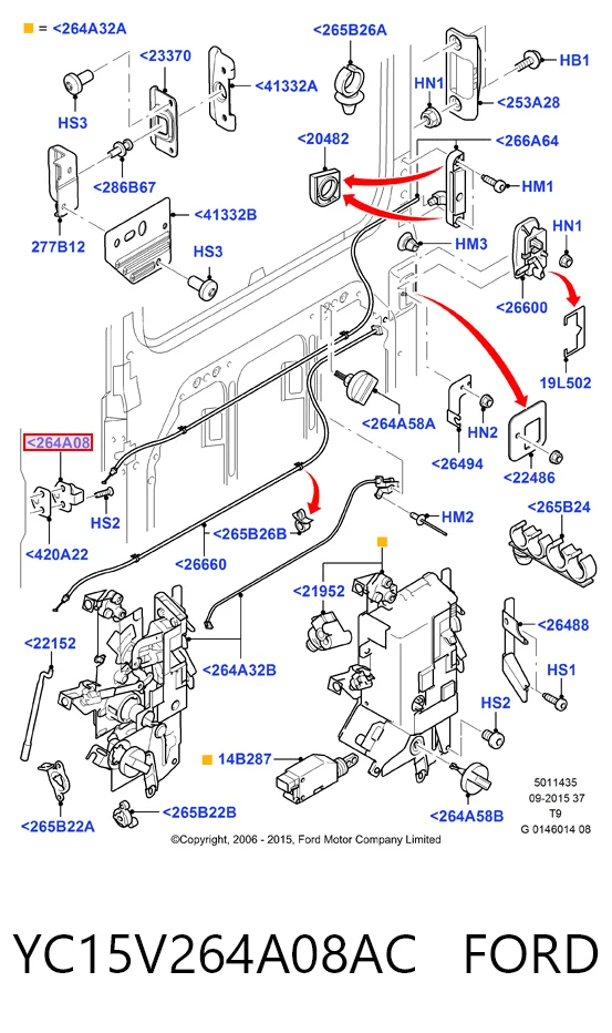 YC15V264A08AC Ford Pieza de enganche del pestillo de la puerta corrediza