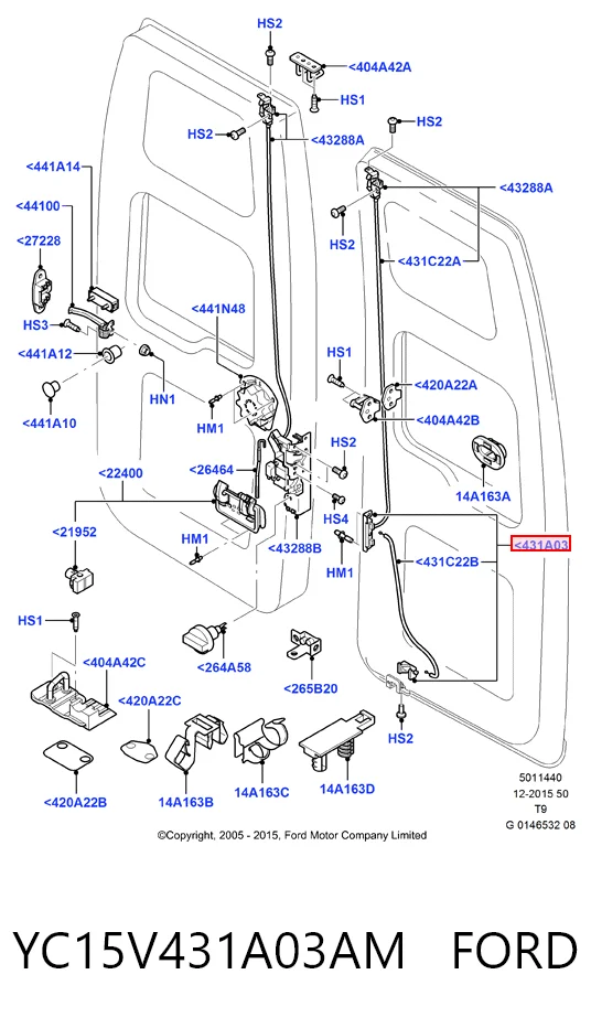 YC15V431A03AM Ford Cerradura de puerta trasera izquierda de doble hoja
