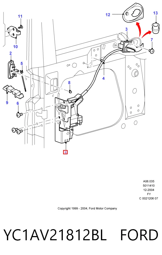 YC1AV21812BL Ford Cerradura de puerta delantera derecha