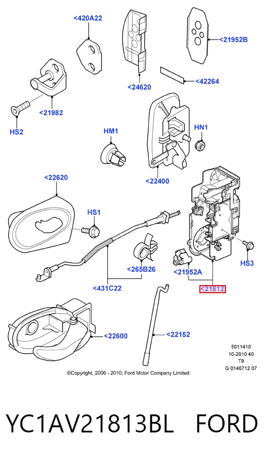 YC1AV21813BL Ford Cerradura de puerta