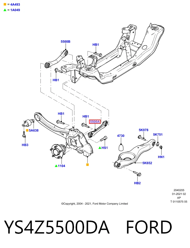 YS4Z5500DA Ford Brazo transversal de suspensión trasera