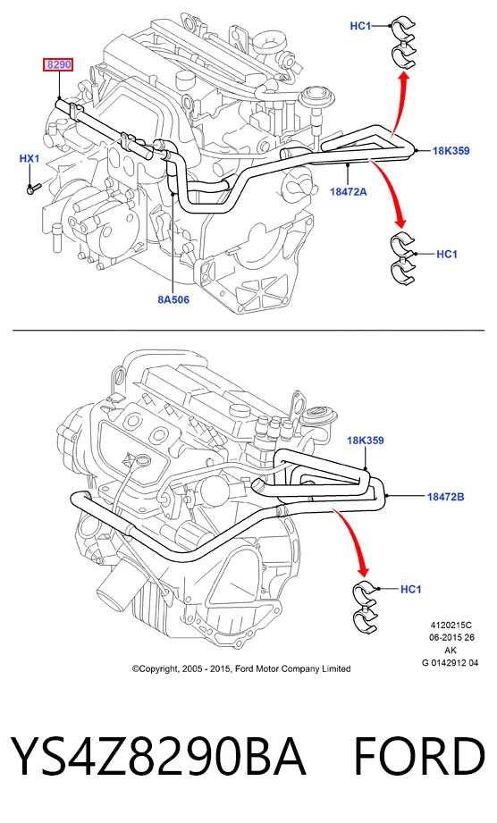 YS4Z8290BA Ford Manguera de refrigeración