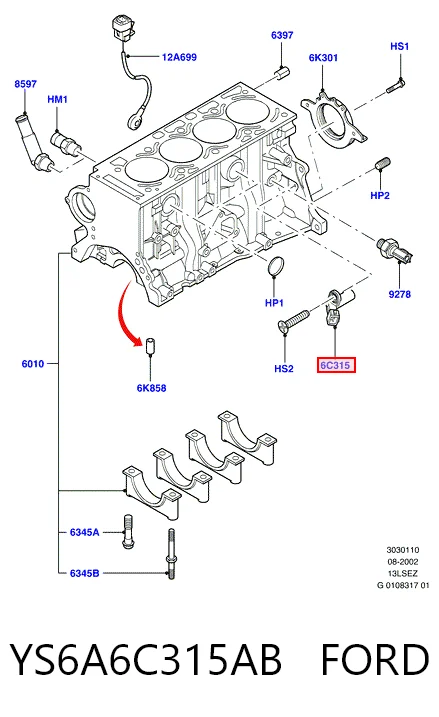 YS6A6C315AB Ford Sensor de posición del cigüeñal