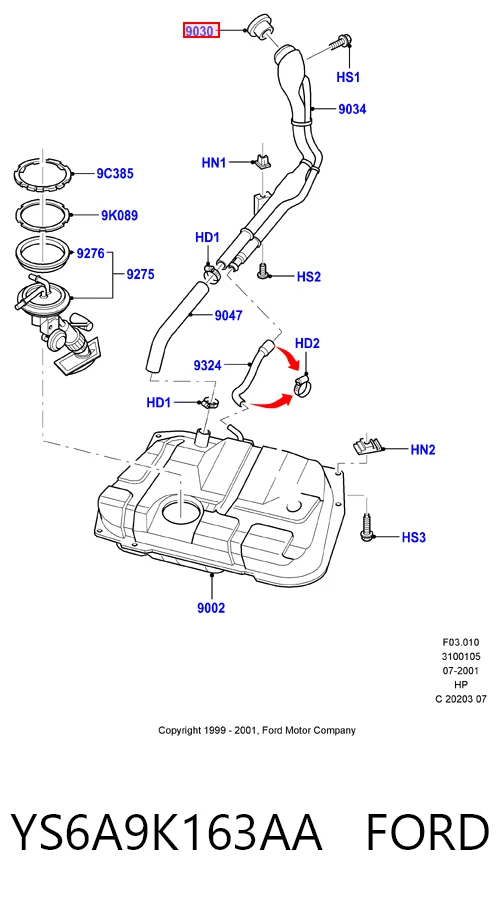 Tapón del depósito de combustible YS6A9K163AA FORD