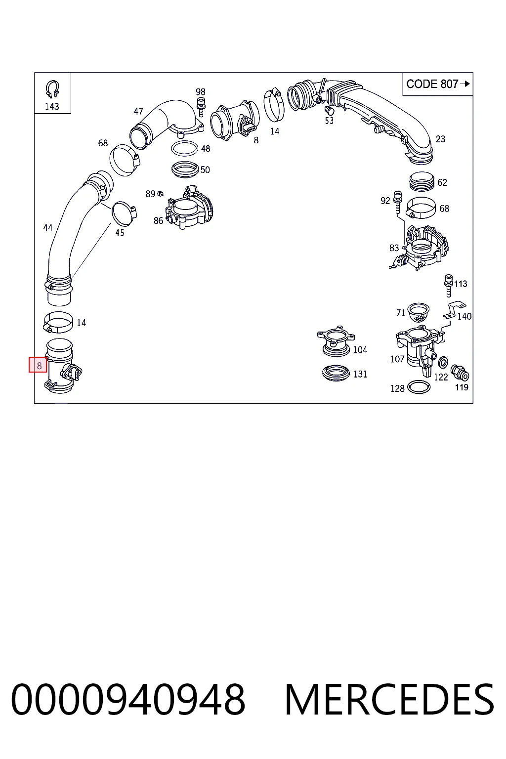 0000940948 Mercedes Sensor de flujo de aire