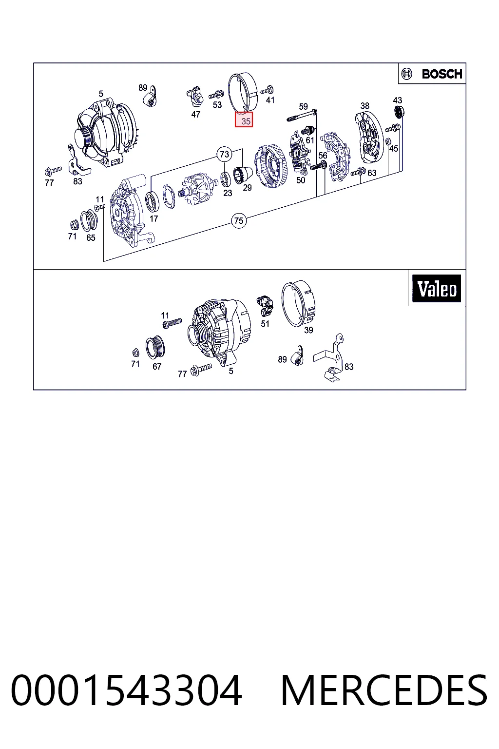 Tapa trasera del alternador 0001543304 MERCEDES