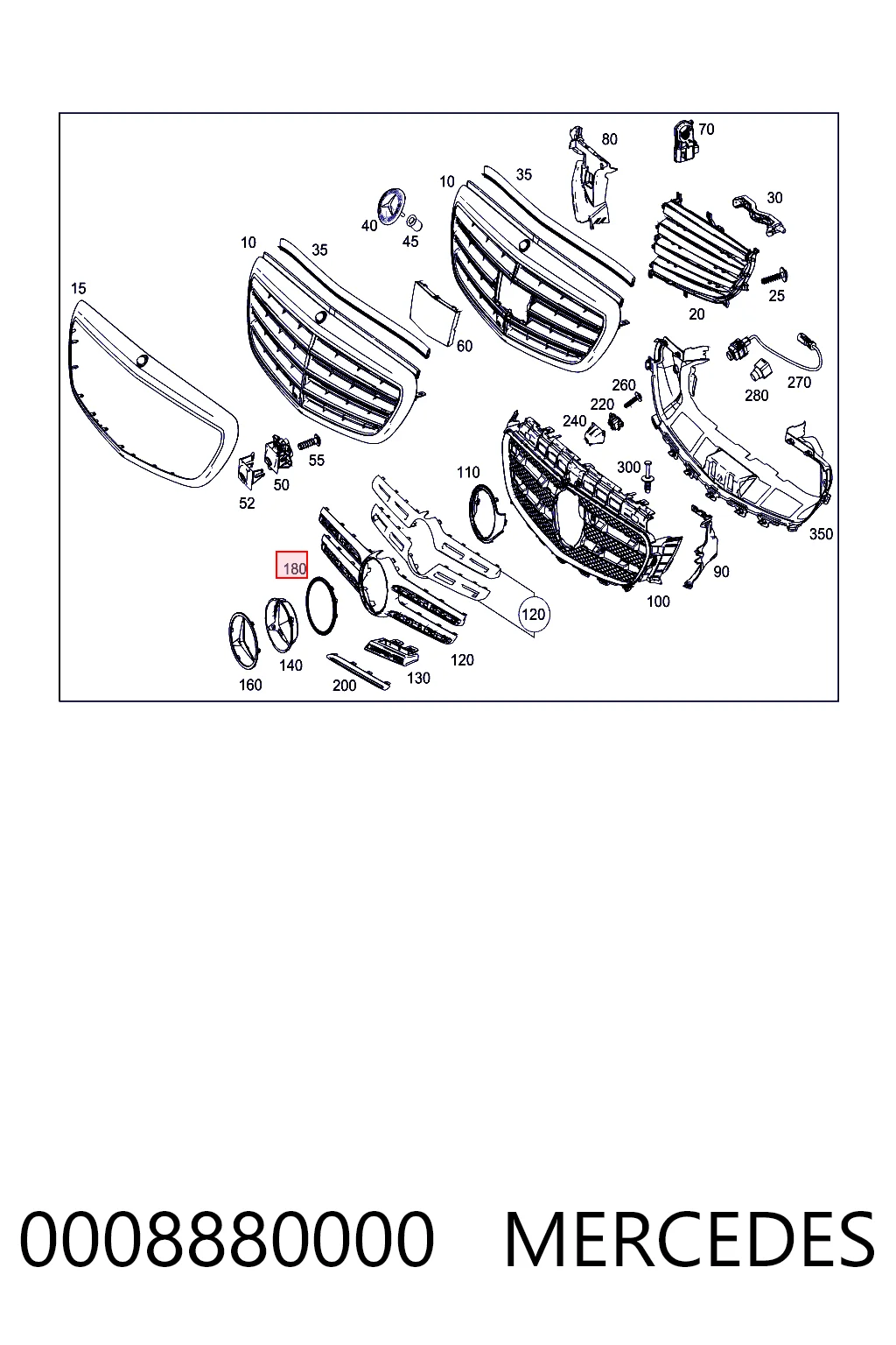 0008880000 Mercedes Soporte del emblema de la parrilla del radiador