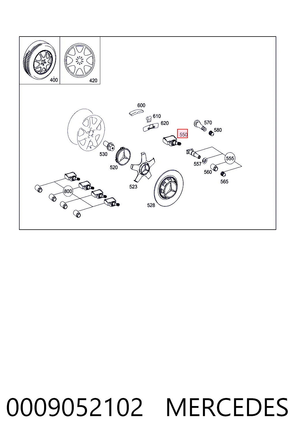 0009052102 Mercedes Sensor de presión de neumáticos (TPMS)