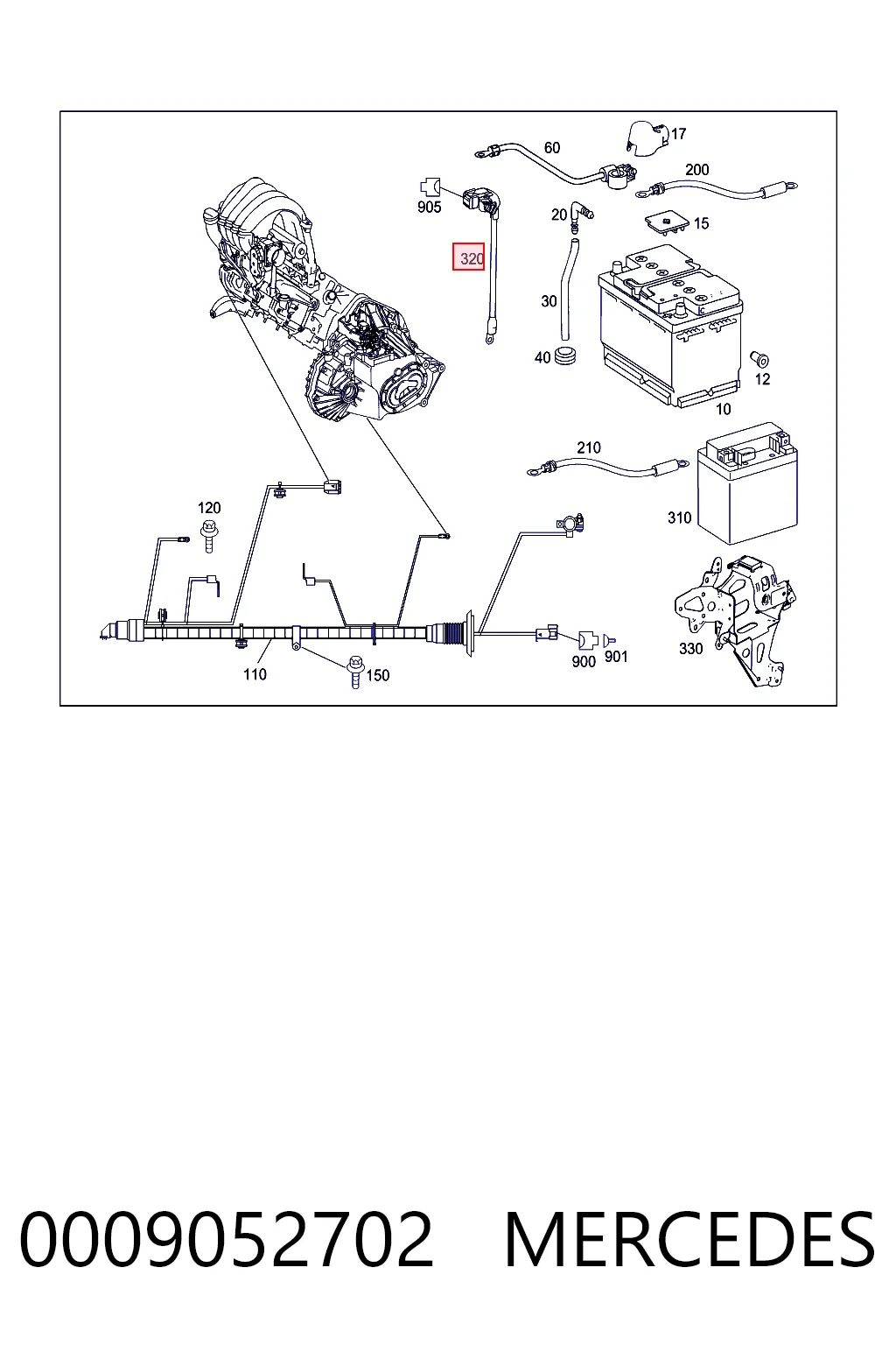 0009052702 Mercedes Cable de masa de batería