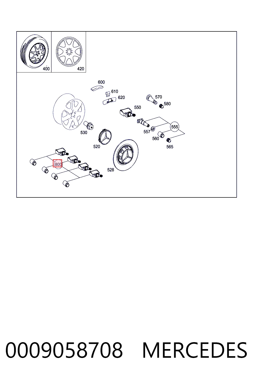 0009058708 Mercedes Sensor de presión de neumáticos (TPMS)