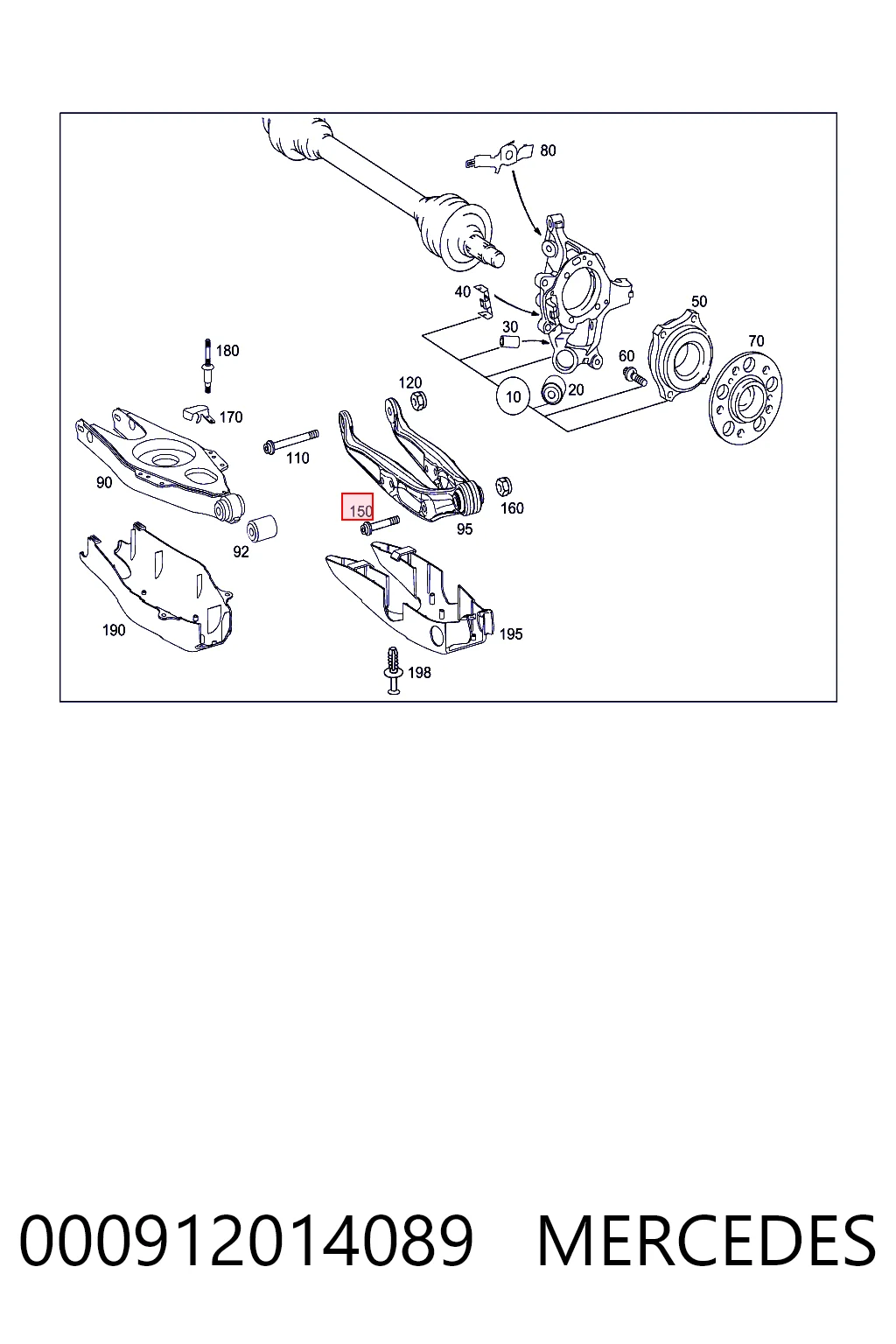 Perno de fijación del brazo inferior trasero exterior 000912014089 MERCEDES