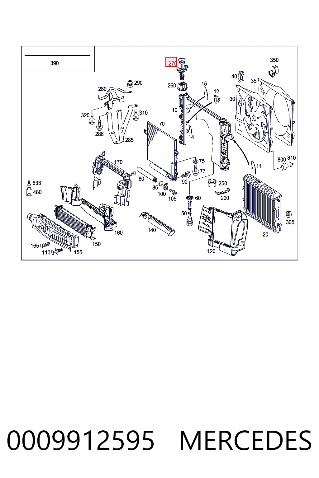 0009912595 Mercedes Soporte superior del radiador