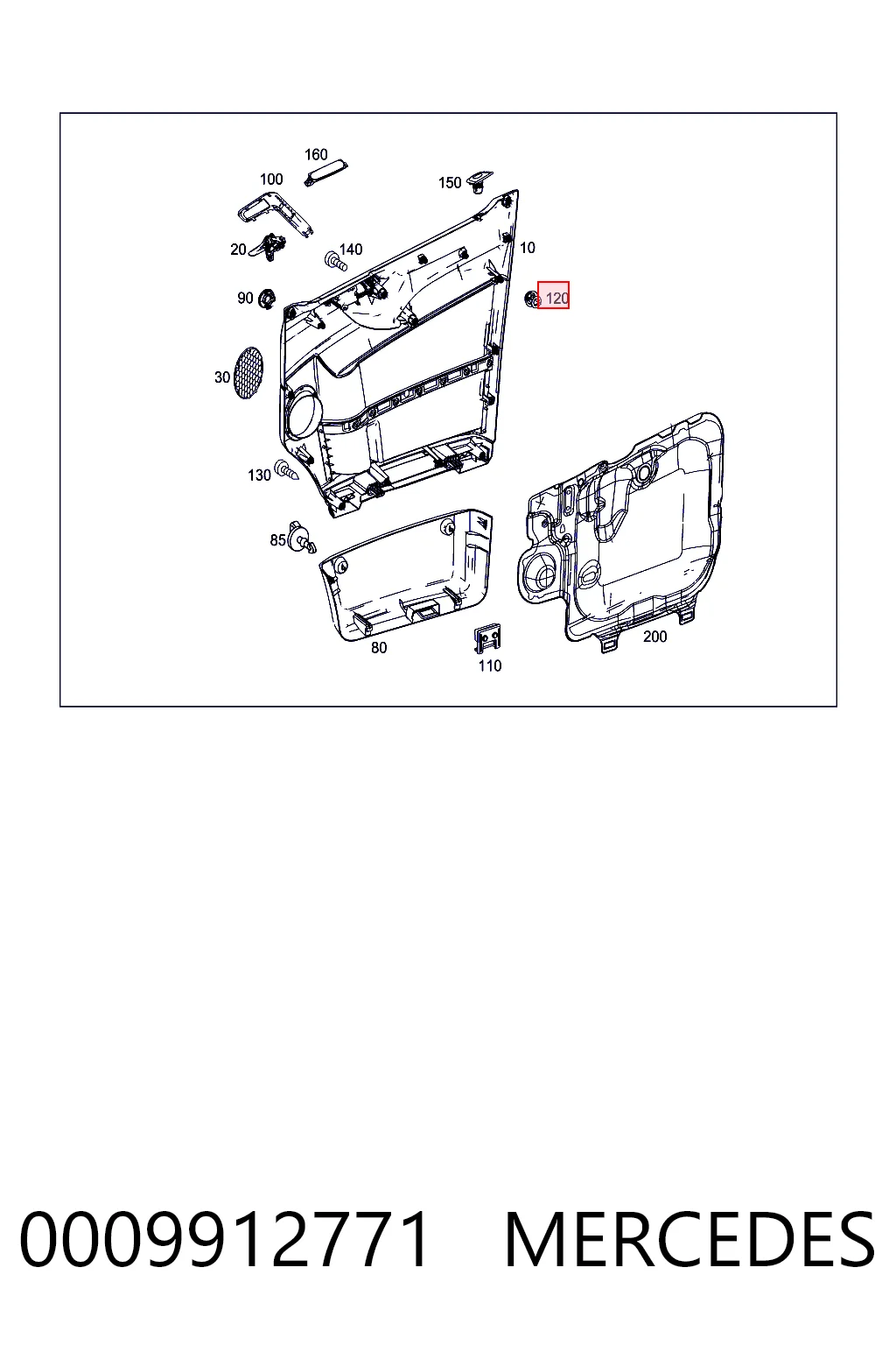 0009912771 Mercedes Clips de fijación para panel de puerta