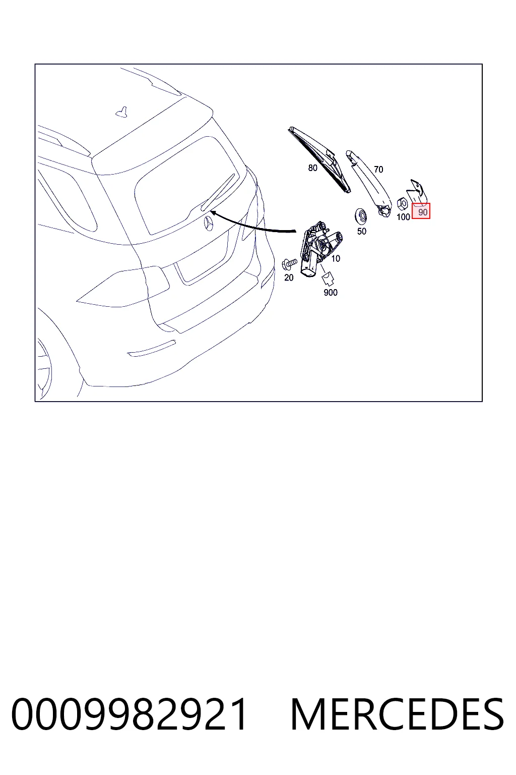 0009982921 Mercedes Tapa de la tuerca del brazo del limpiaparabrisas trasero