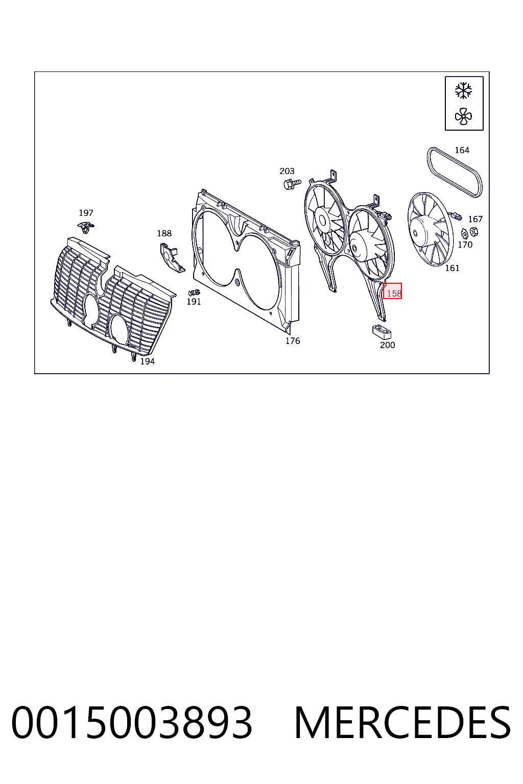 0015003893 Mercedes Difusor del radiador del aire acondicionado con ventilador y motor