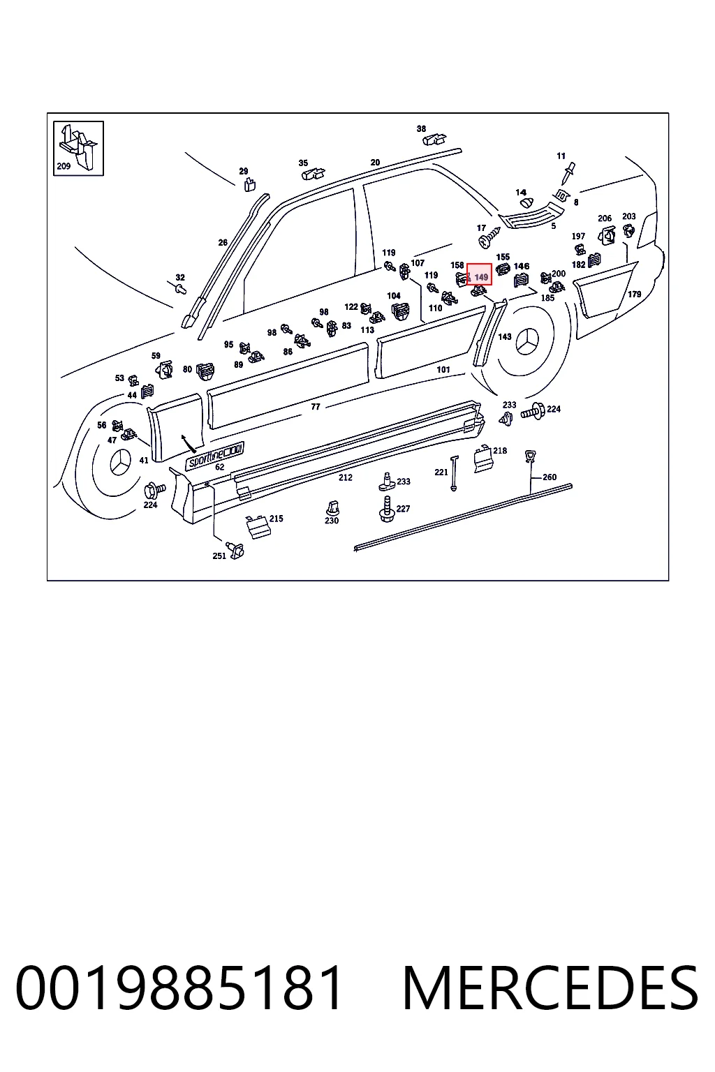 0019885181 Mercedes Clip de fijación del guardabarros delantero