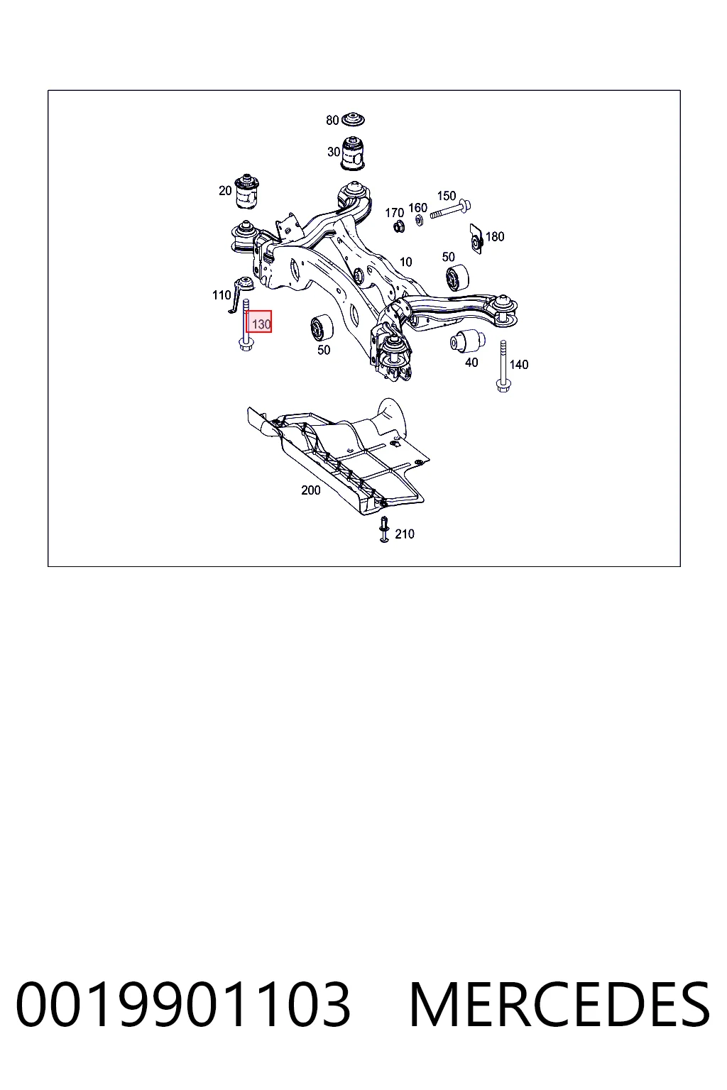 0019901103 Mercedes Perno de fijación del brazo inferior trasero