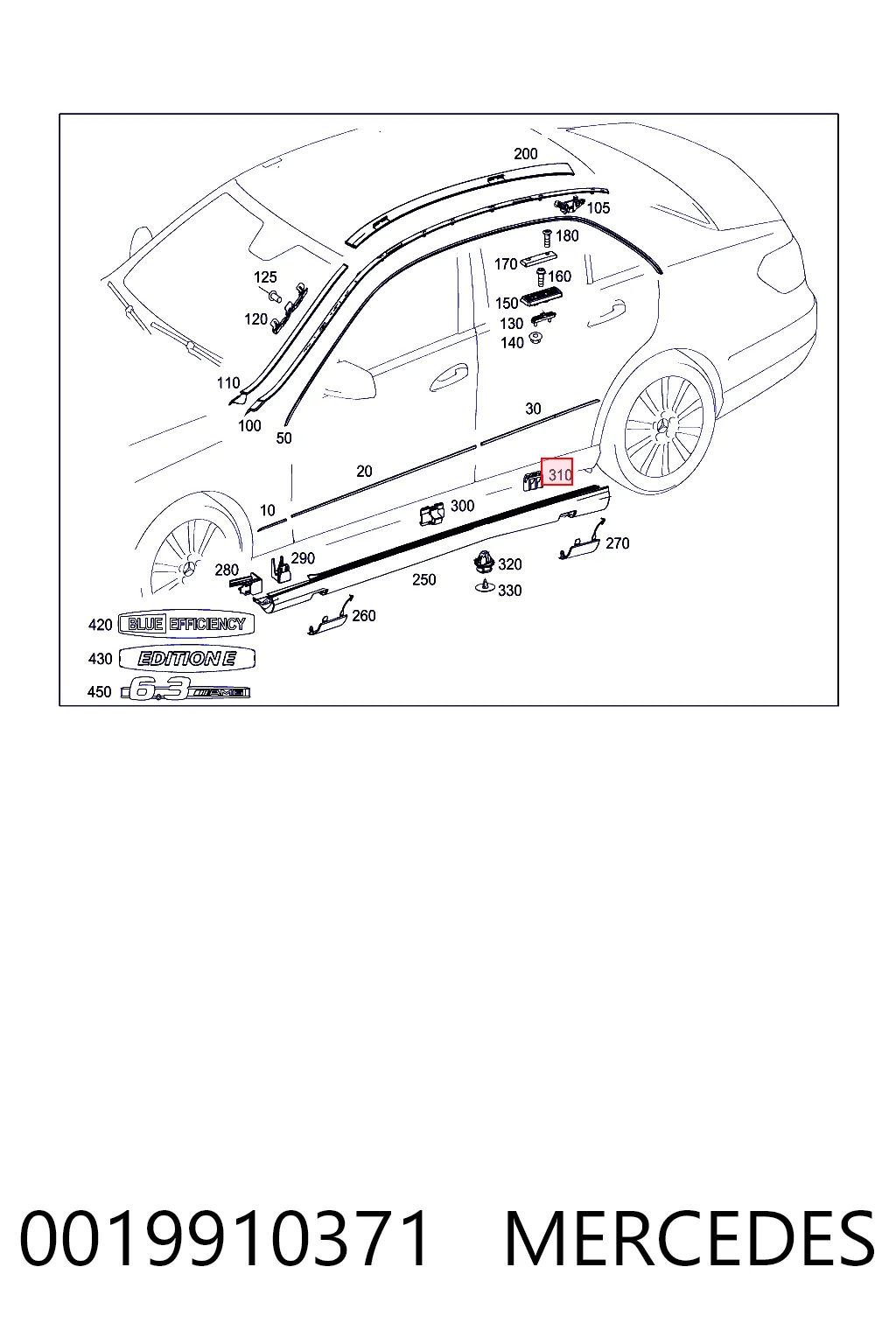 0019910371 Mercedes Clip de sujeción de moldura de estribo