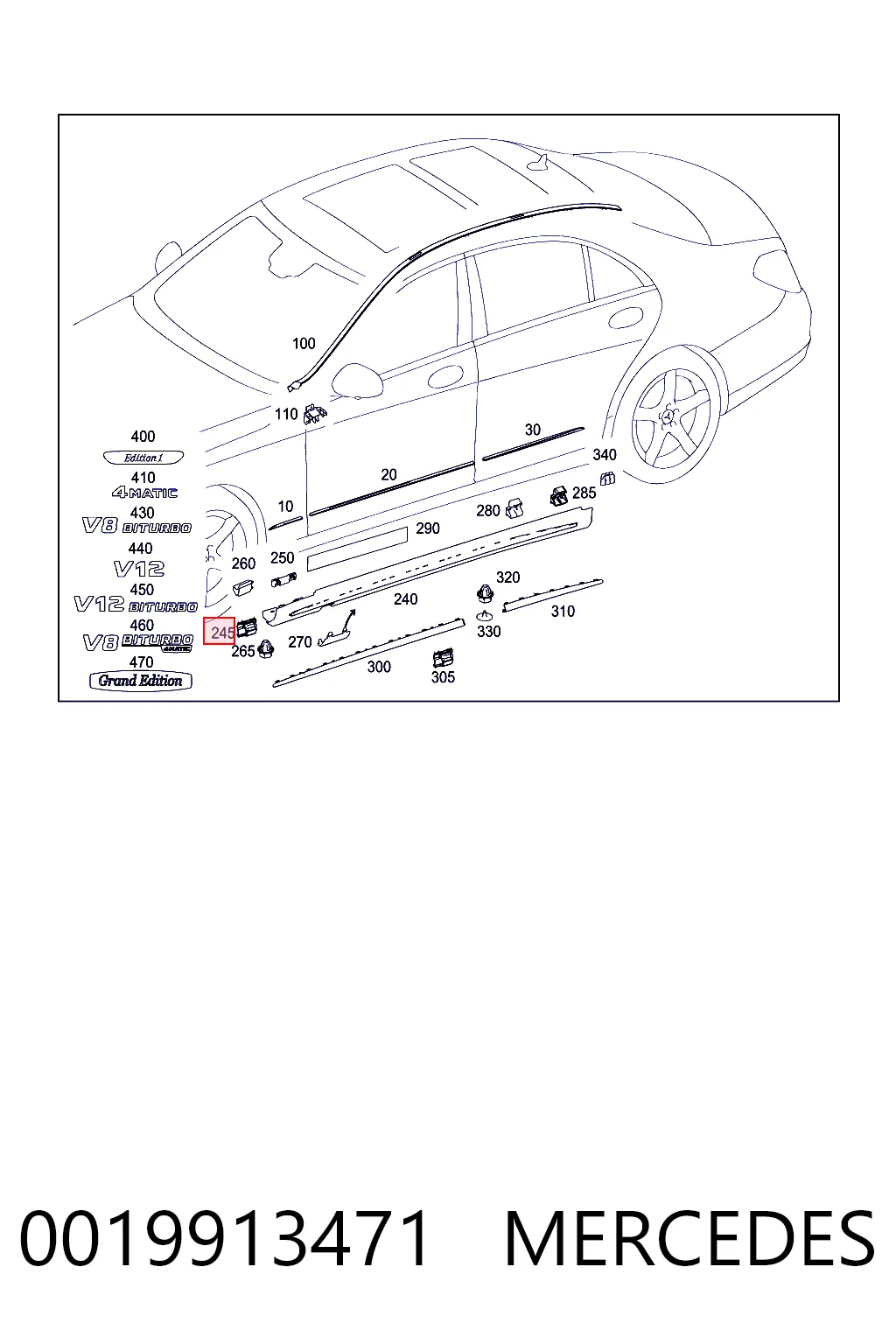 0019913471 Mercedes Clip de sujeción de moldura de estribo