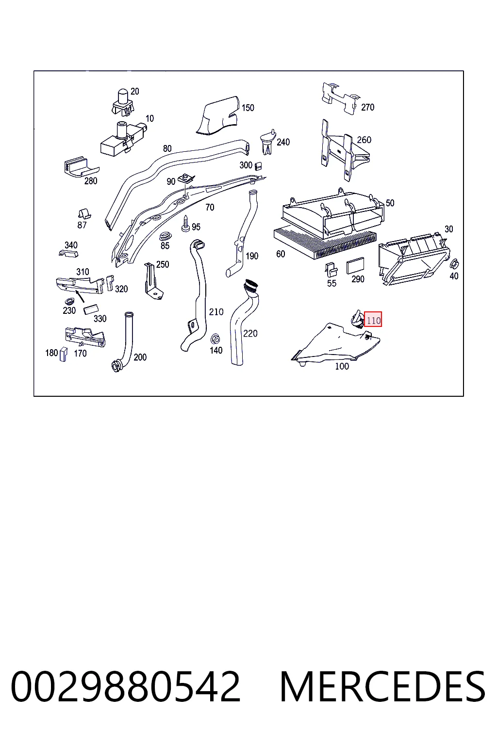 0029880542 Mercedes Clip de fijación del guardabarros delantero