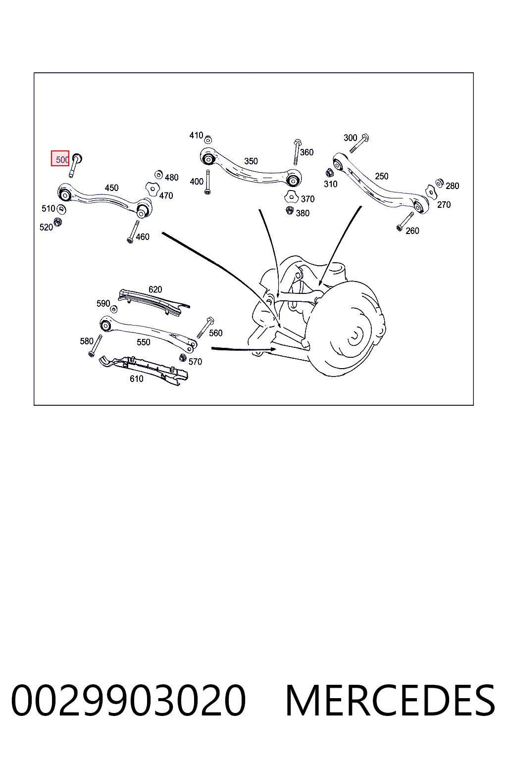 0029903020 Mercedes Perno interior del brazo de caída trasero