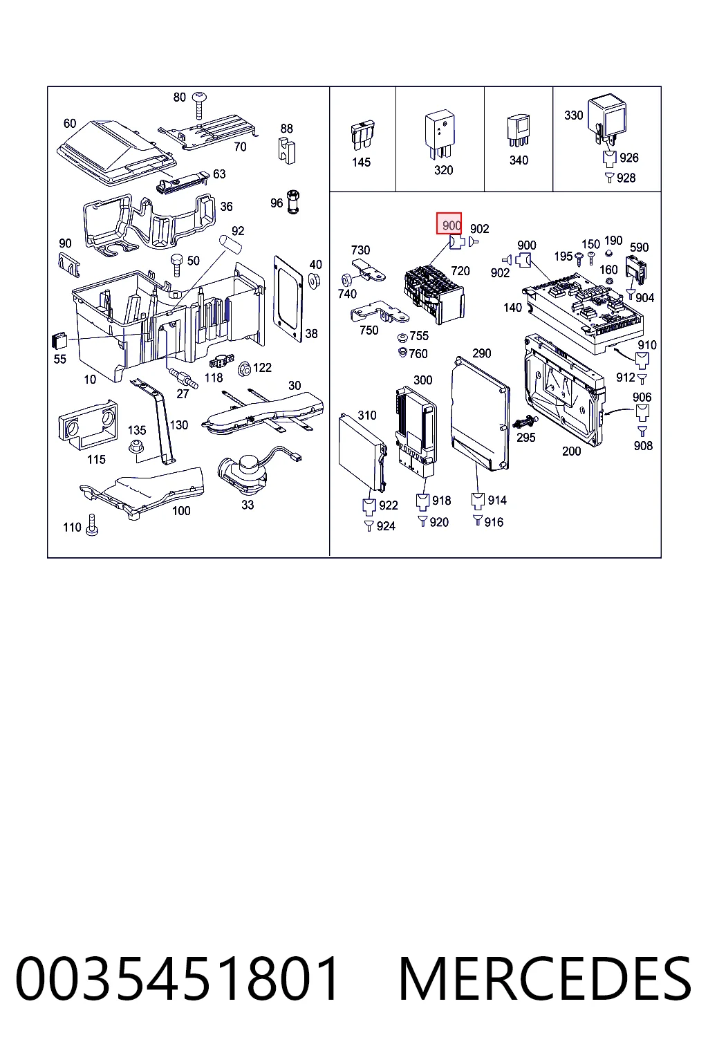 0035451801 Mercedes Caja de fusibles trasera interior