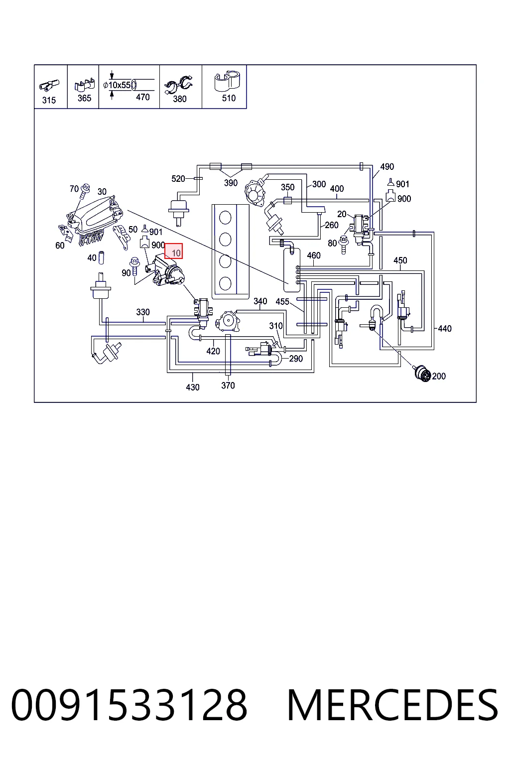 0091533128 Mercedes Válvula solenoide de control de presión de sobrealimentación
