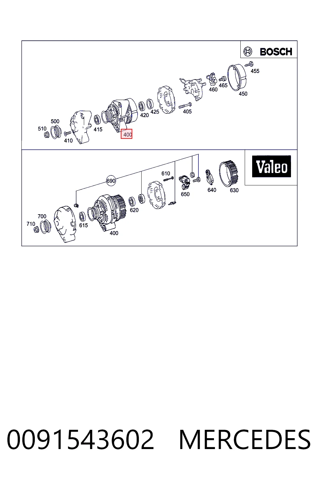 0091543602 Mercedes Alternador de coche