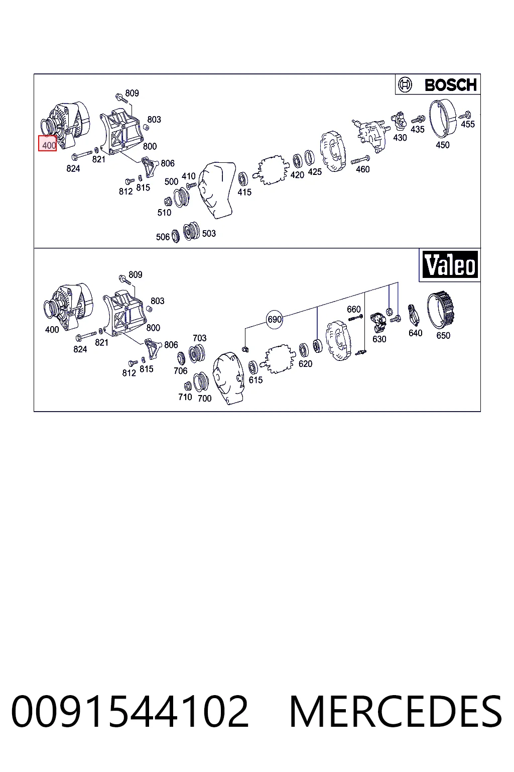 0091544102 Mercedes Alternador de coche