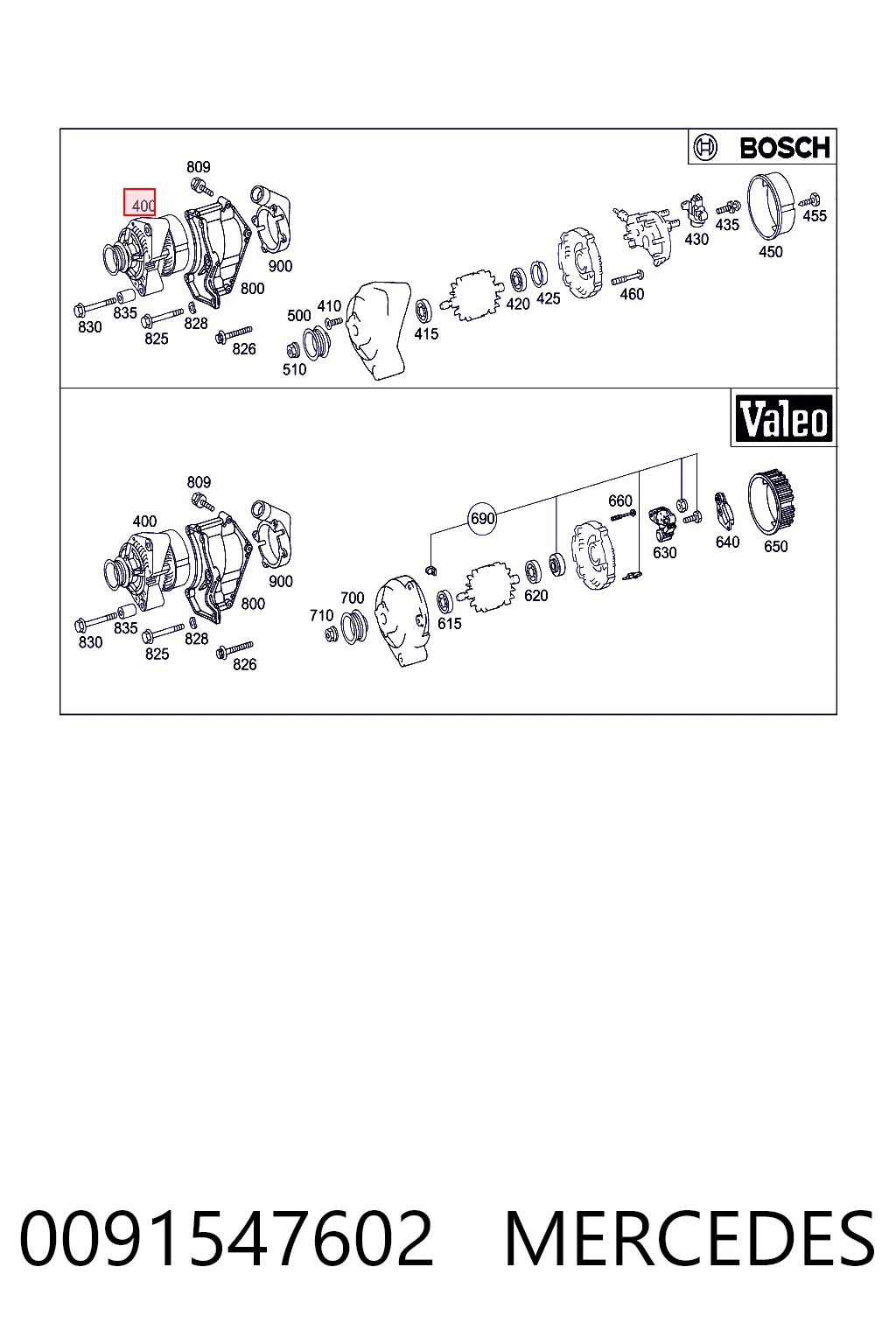 0091547602 Mercedes Alternador de coche