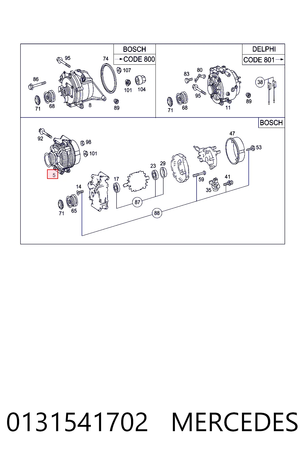 0131541702 Mercedes Alternador de coche
