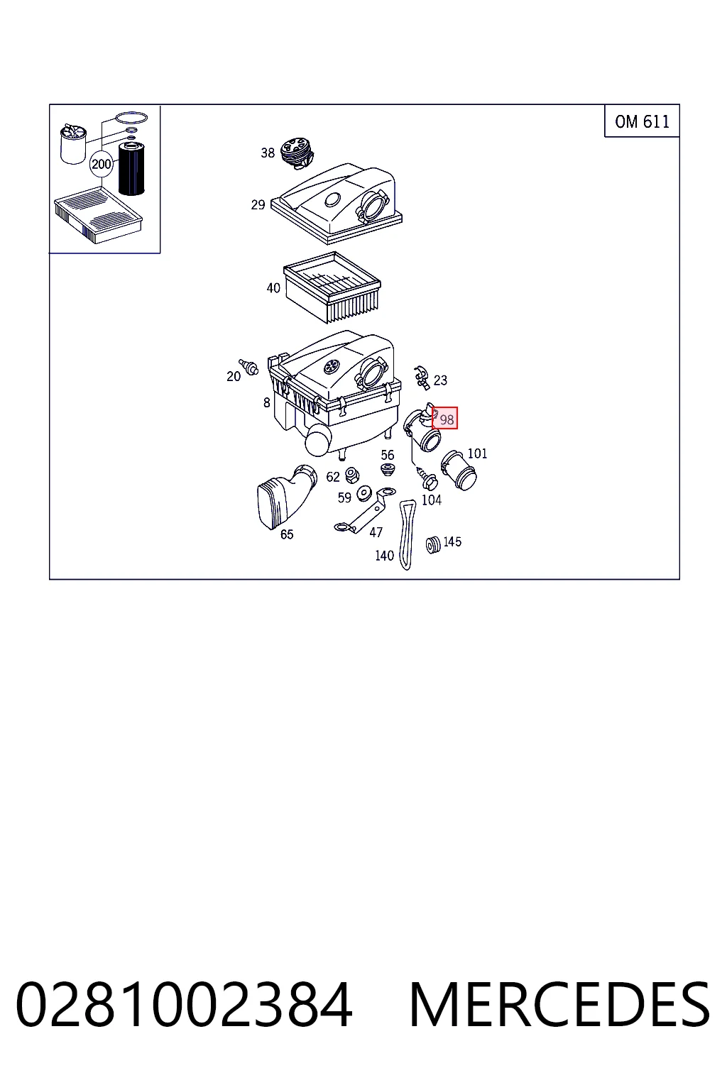 0281002384 Mercedes Sensor de flujo de aire